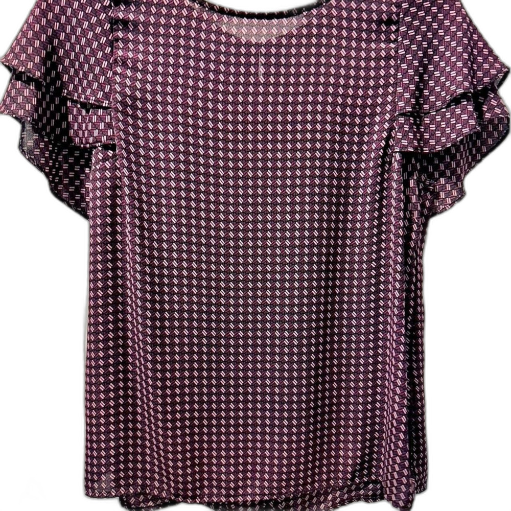 Banana Republic Pink & Purple Geometric Ruffle Sleeve Blouse - Medium - EUC
